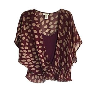Polka Dot Maroon & Beige Sheer Layered Wrap Over Maroon Tank by Pretty Good NWOT